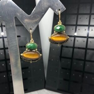LIZ Claiborne tiger's eye boho earrings bejeweled
